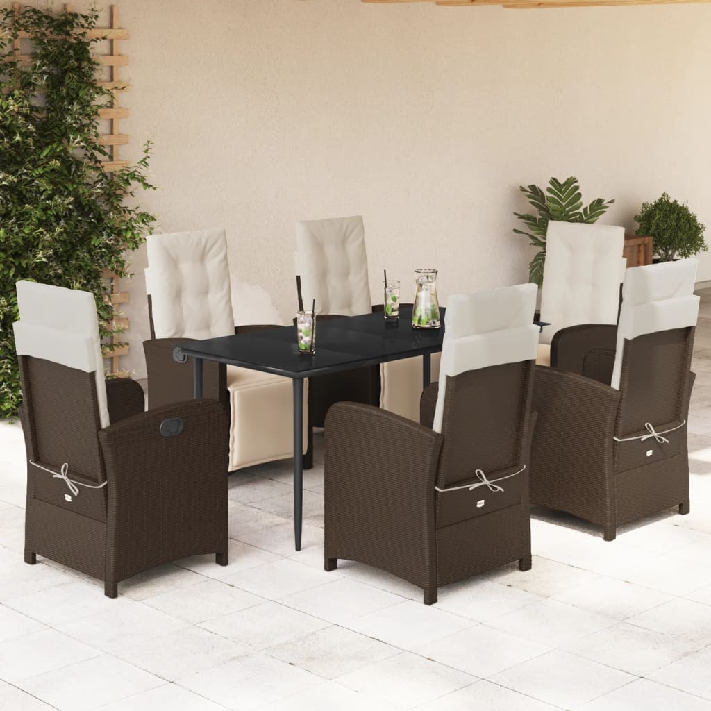 Set Mobilier De Grădină Cu Perne, 9 Piese, Maro, Poliratan