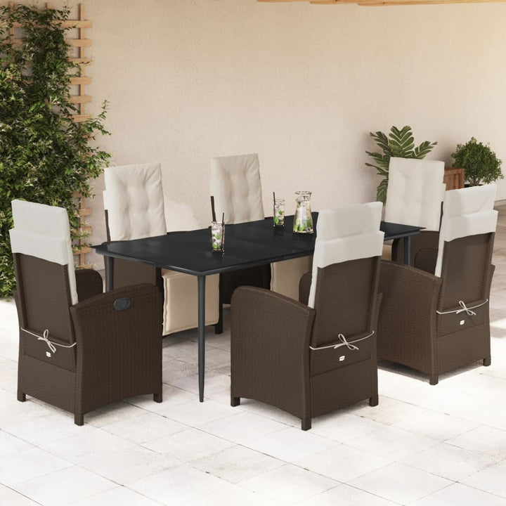 Set Mobilier De Grădină Cu Perne, 9 Piese, Maro, Poliratan