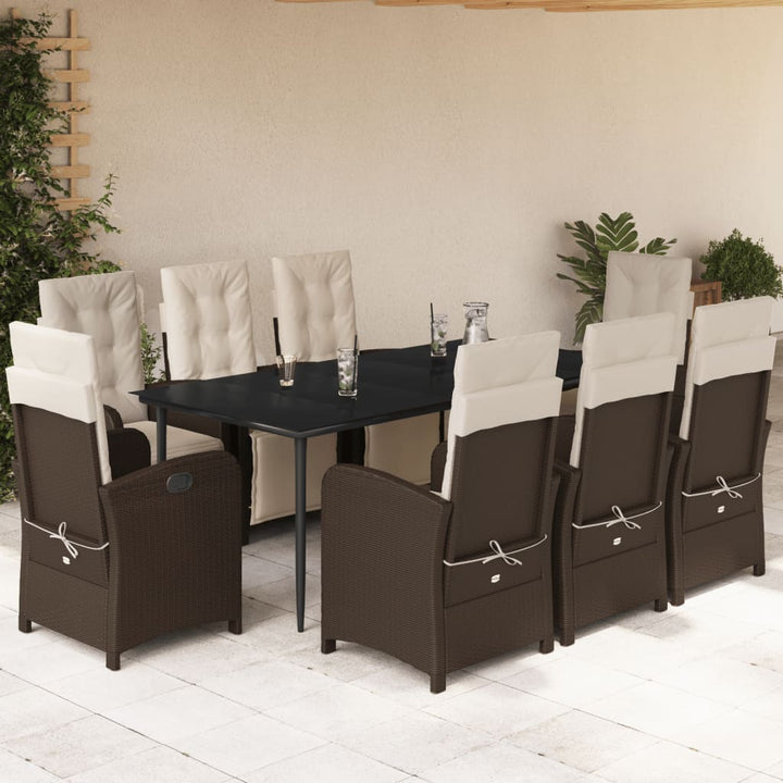 Set Mobilier De Grădină Cu Perne, 9 Piese, Maro, Poliratan