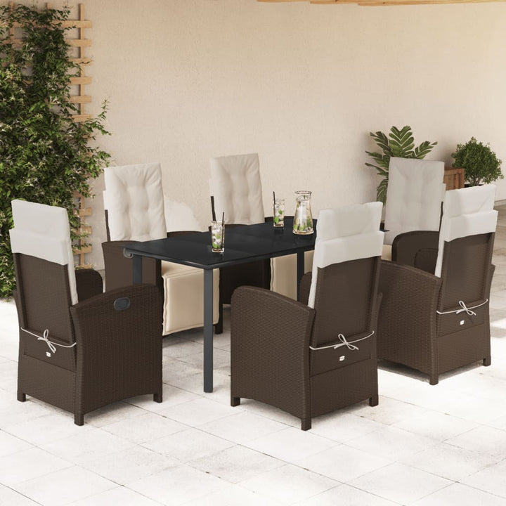 Set Mobilier De Grădină Cu Perne, 9 Piese, Maro, Poliratan
