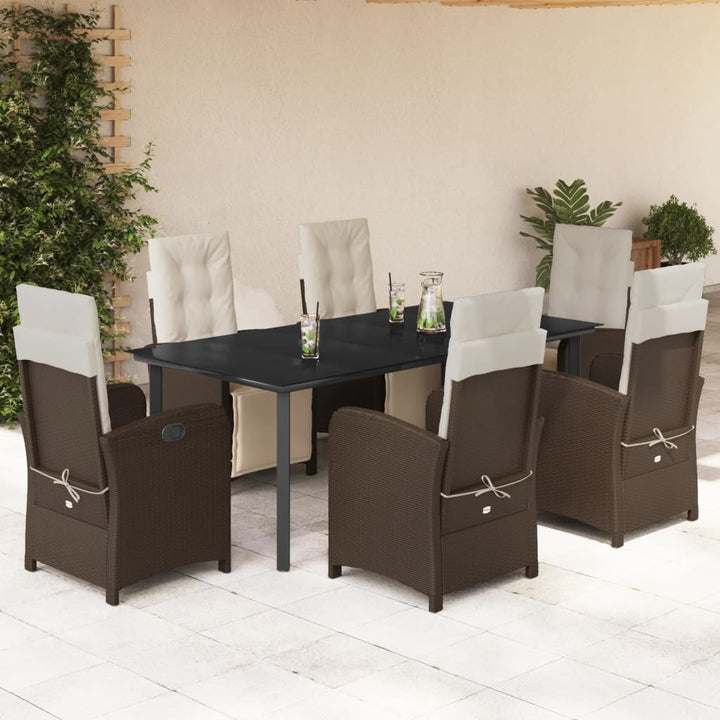 Set Mobilier De Grădină Cu Perne, 9 Piese, Maro, Poliratan