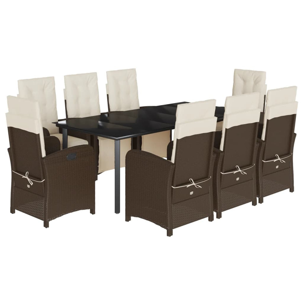 Set Mobilier De Grădină Cu Perne, 9 Piese, Maro, Poliratan