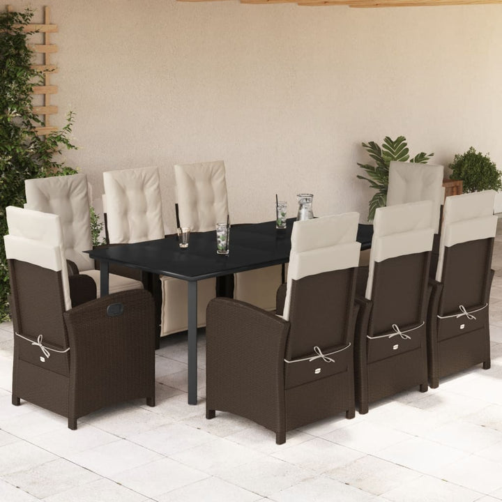 Set Mobilier De Grădină Cu Perne, 9 Piese, Maro, Poliratan