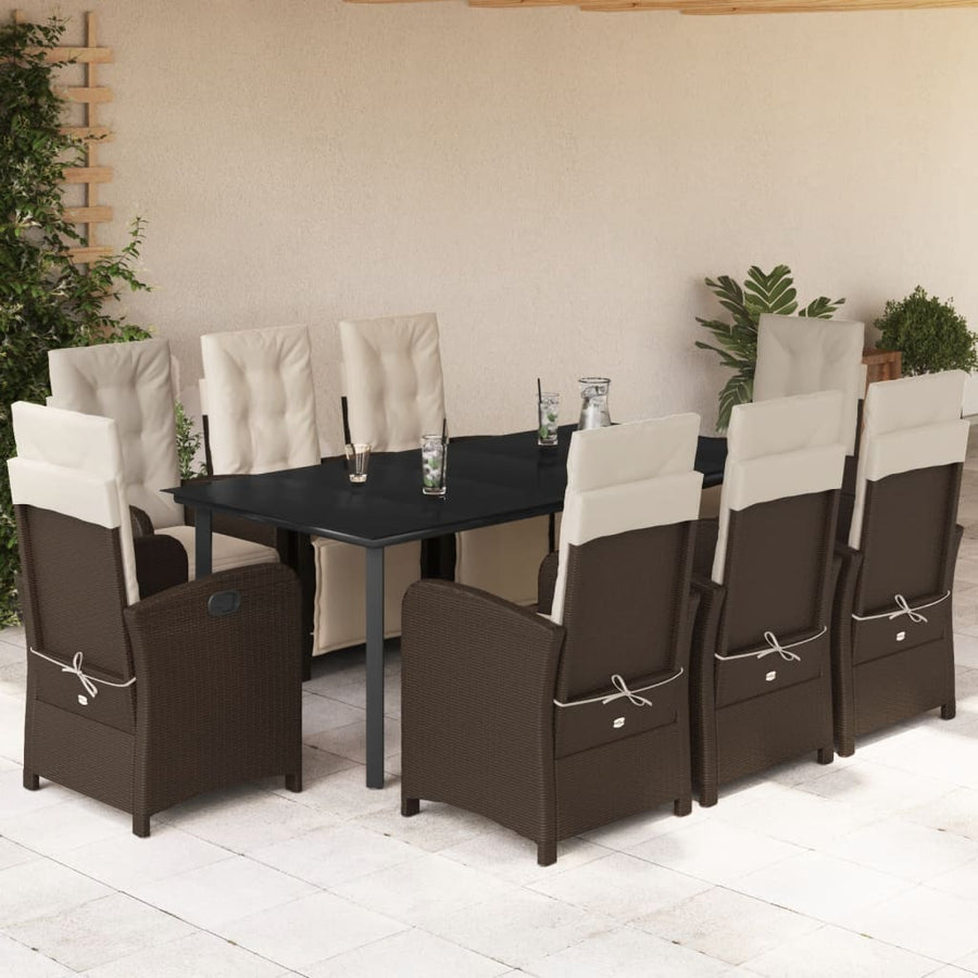 Set Mobilier De Grădină Cu Perne, 9 Piese, Maro, Poliratan