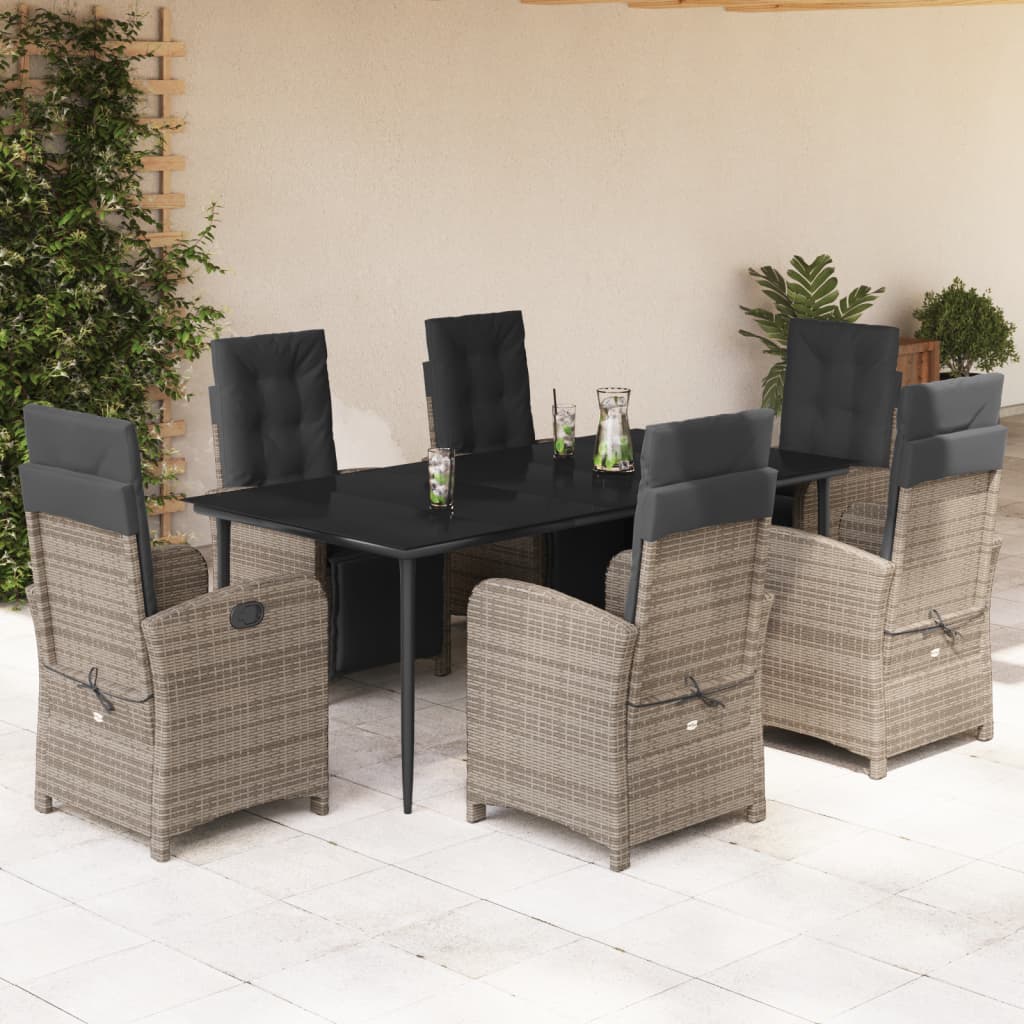 Set Mobilier Grădină Cu Perne, 9 Piese, Gri, Poliratan