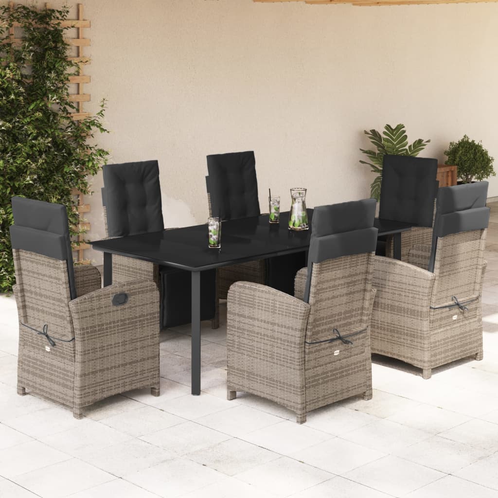Set Mobilier Grădină Cu Perne, 9 Piese, Gri, Poliratan