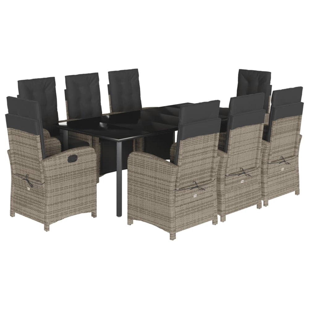 Set Mobilier Grădină Cu Perne, 9 Piese, Gri, Poliratan