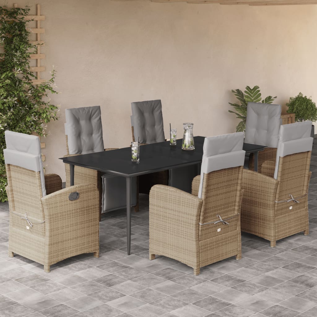Set De Masă Pentru Grădină, 9 Piese, Cu Perne, Bej, Poliratan
