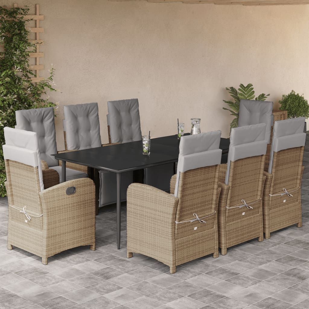 Set De Masă Pentru Grădină, 9 Piese, Cu Perne, Bej, Poliratan
