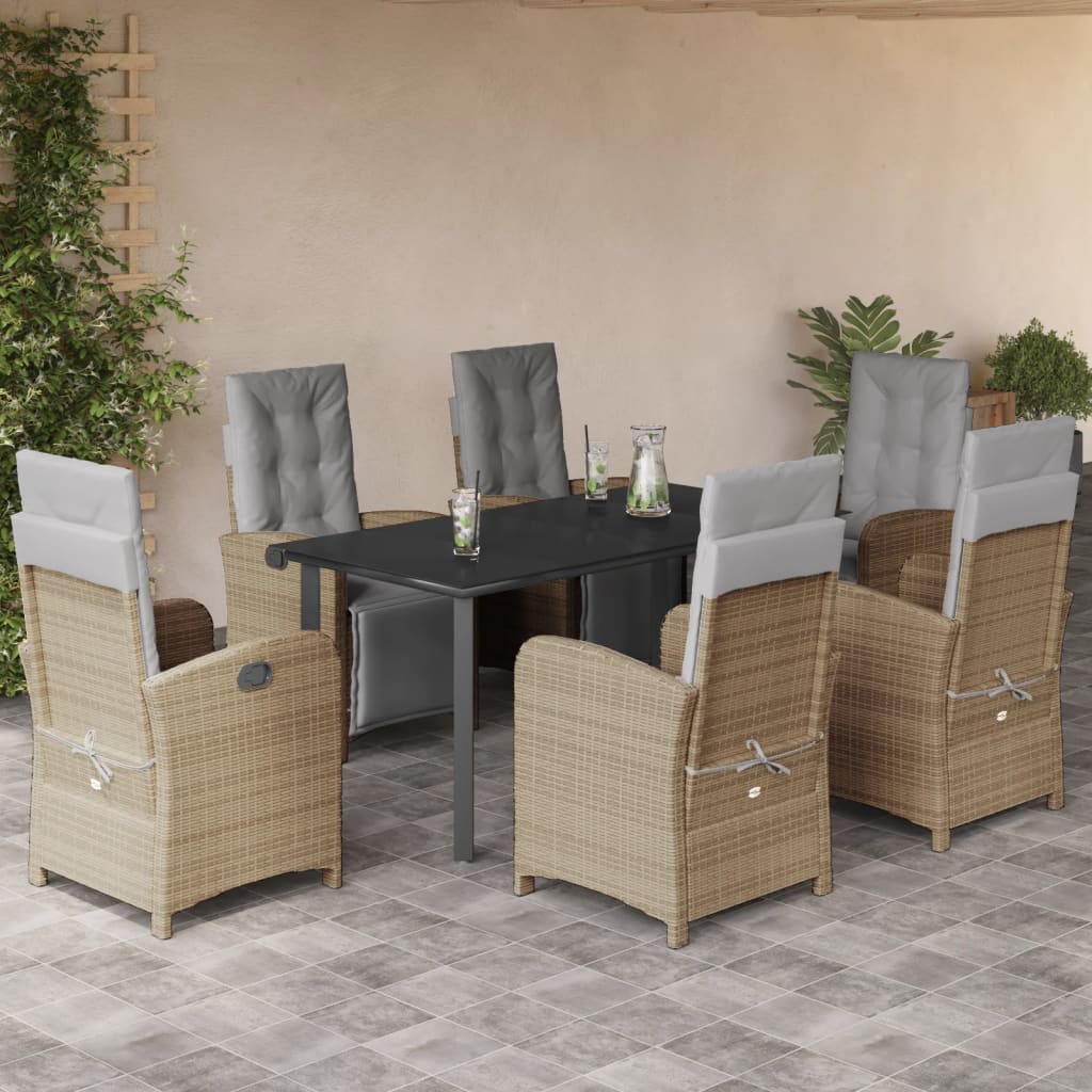 Set De Masă Pentru Grădină, 9 Piese, Cu Perne, Bej, Poliratan