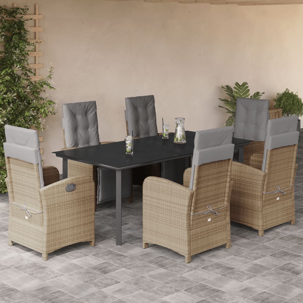Set De Masă Pentru Grădină, 9 Piese, Cu Perne, Bej, Poliratan