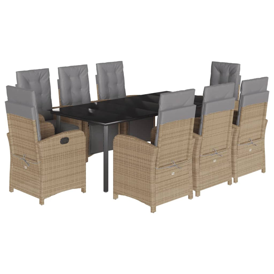 Set De Masă Pentru Grădină, 9 Piese, Cu Perne, Bej, Poliratan