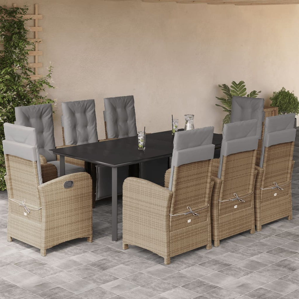 Set De Masă Pentru Grădină, 9 Piese, Cu Perne, Bej, Poliratan