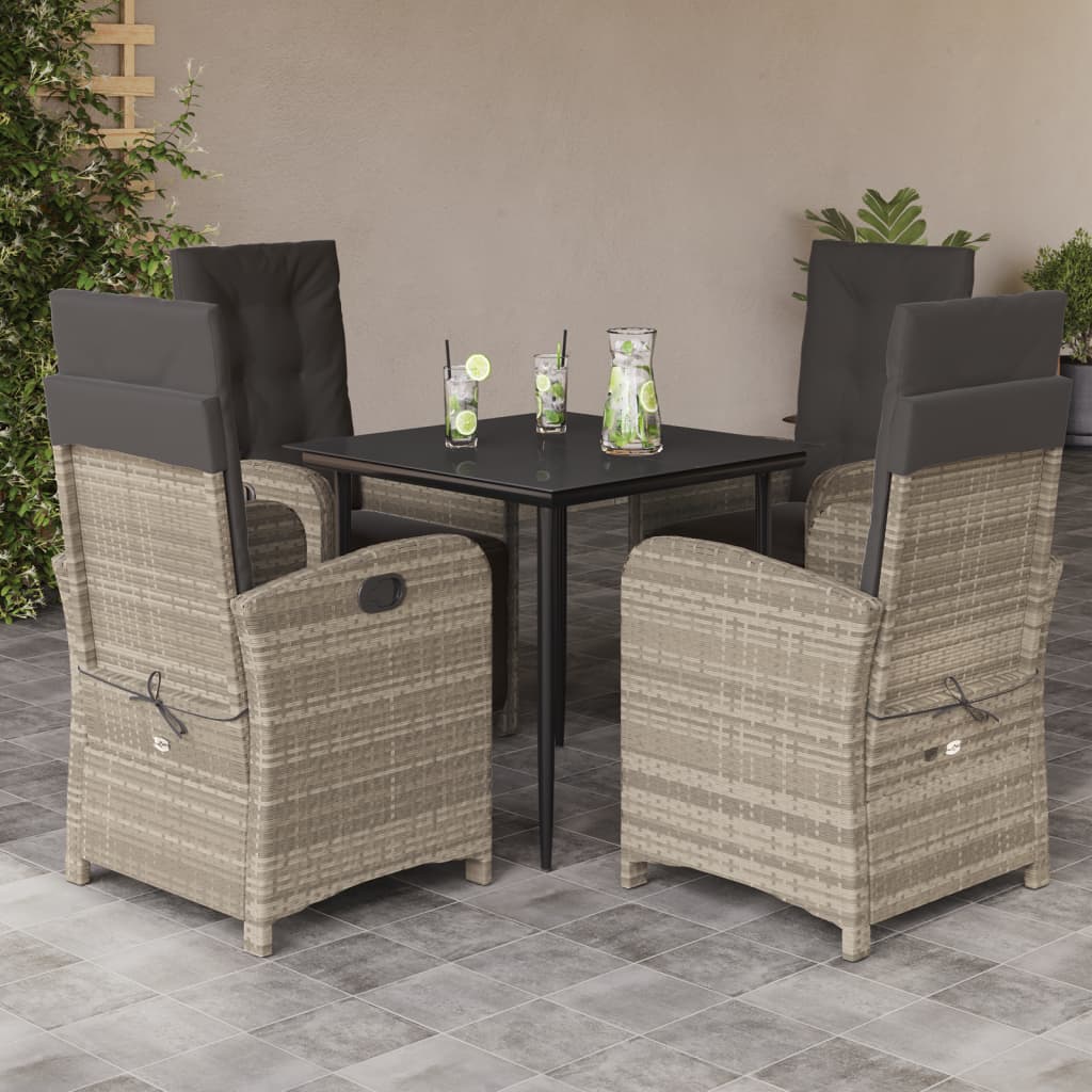 Set Mobilier Grădină Cu Perne, 9 Piese, Gri Deschis, Poliratan