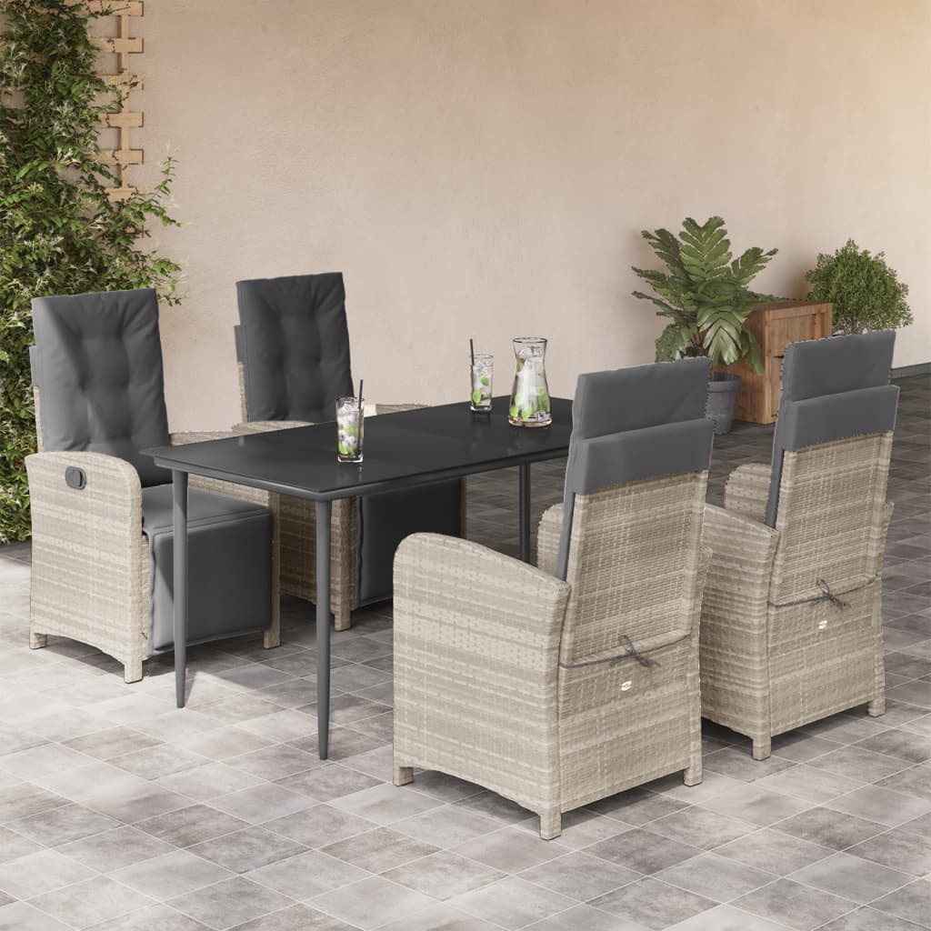 Set Mobilier Grădină Cu Perne, 9 Piese, Gri Deschis, Poliratan