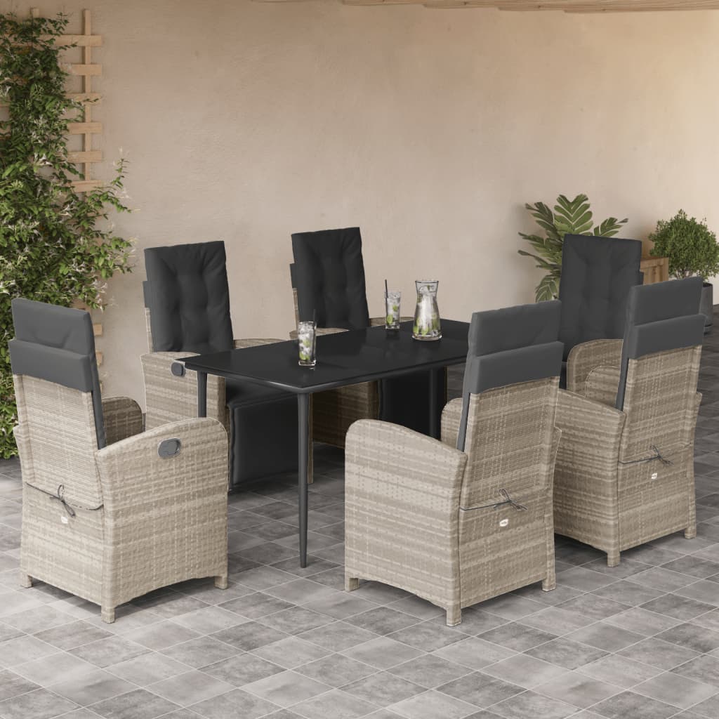 Set Mobilier Grădină Cu Perne, 9 Piese, Gri Deschis, Poliratan