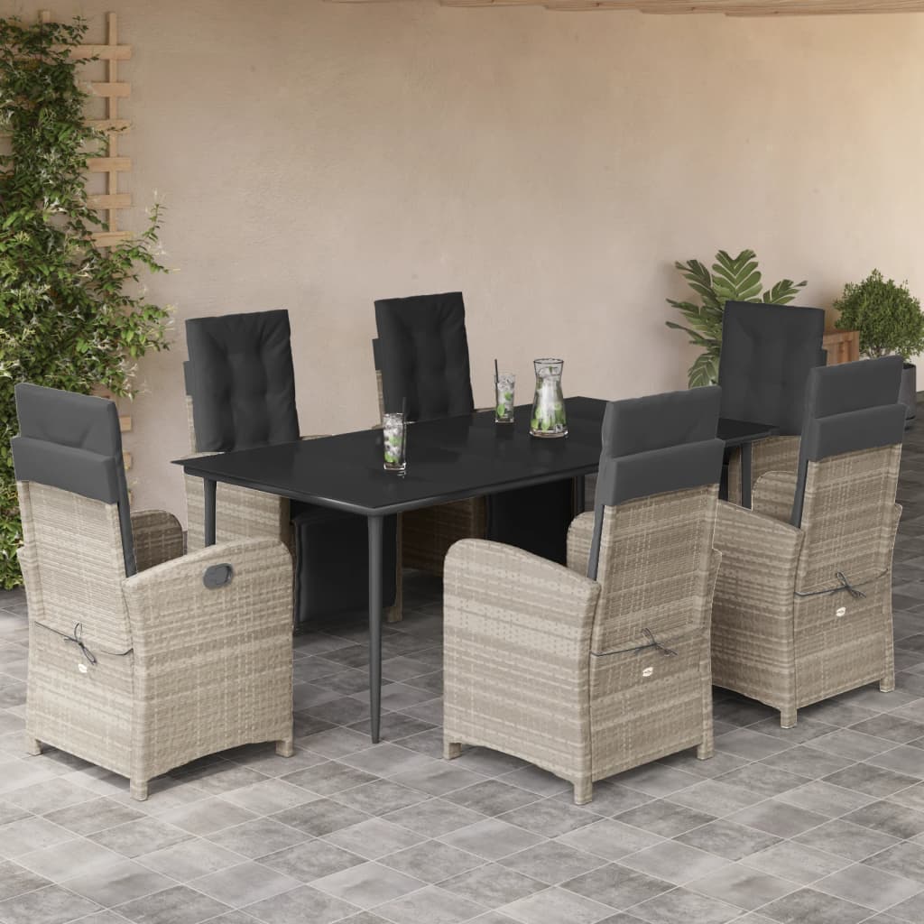 Set Mobilier Grădină Cu Perne, 9 Piese, Gri Deschis, Poliratan