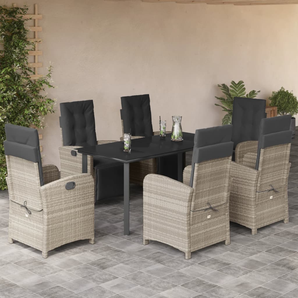 Set Mobilier Grădină Cu Perne, 9 Piese, Gri Deschis, Poliratan