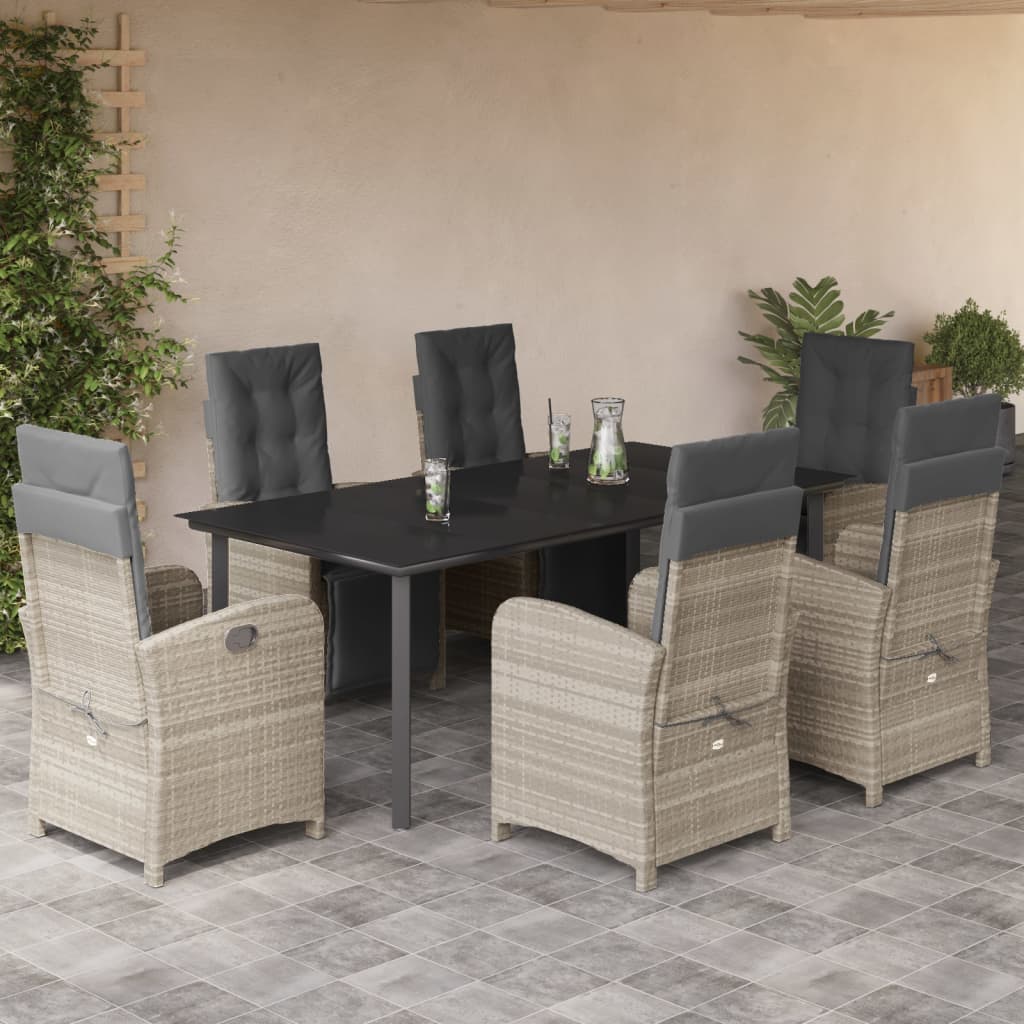 Set Mobilier Grădină Cu Perne, 9 Piese, Gri Deschis, Poliratan