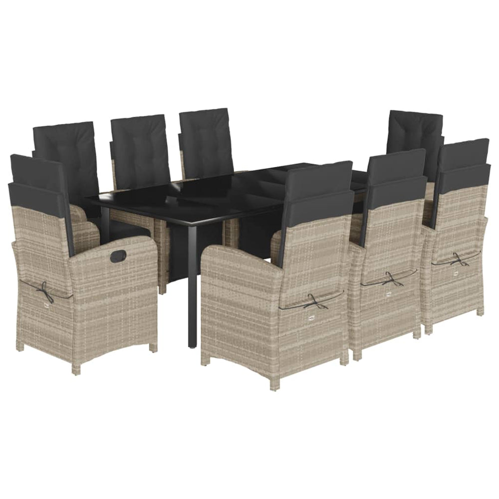Set Mobilier Grădină Cu Perne, 9 Piese, Gri Deschis, Poliratan