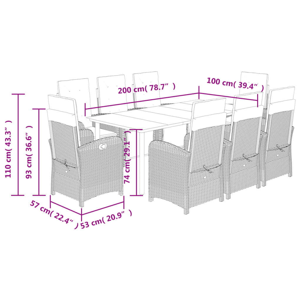 Set Mobilier Grădină Cu Perne, 9 Piese, Gri Deschis, Poliratan