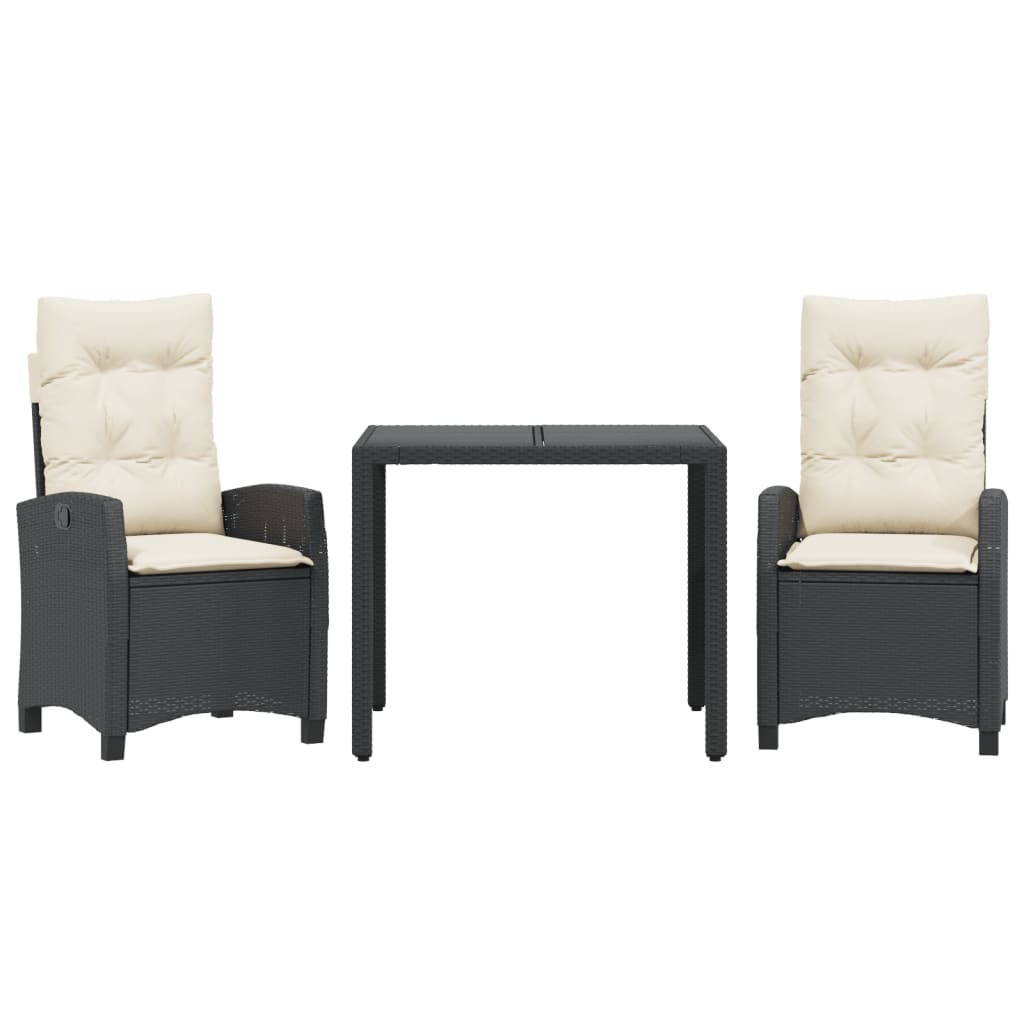 Set Mobilier De Grădină Cu Perne, 3 Piese, Negru, Poliratan