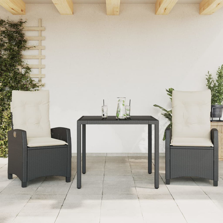 Set Mobilier De Grădină Cu Perne, 3 Piese, Negru, Poliratan
