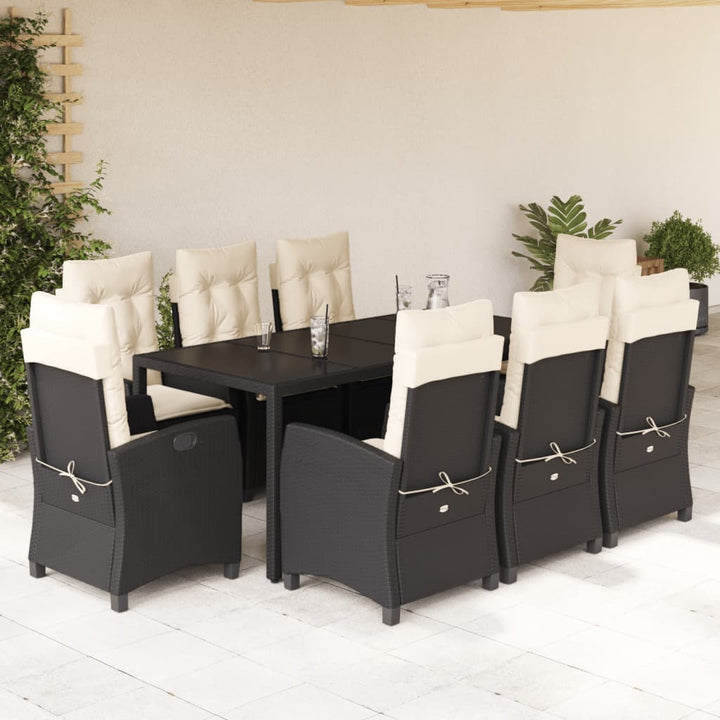 Set Mobilier De Grădină Cu Perne, 3 Piese, Negru, Poliratan
