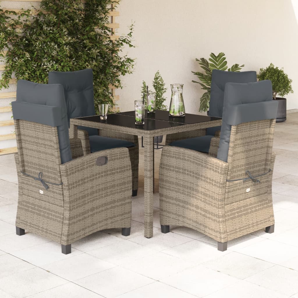 Set Mobilier De Grădină Cu Perne, 5 Piese, Gri, Poliratan