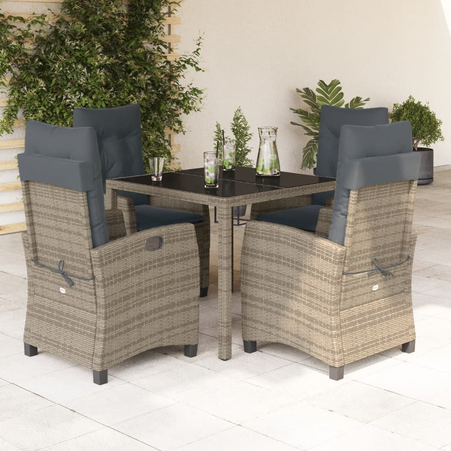 Set Mobilier De Grădină Cu Perne, 5 Piese, Gri, Poliratan