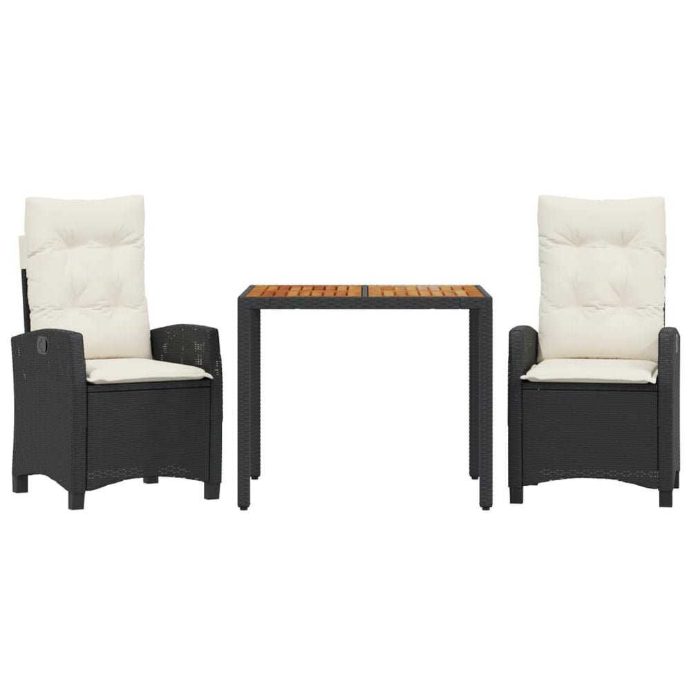 Set Mobilier De Grădină Cu Perne, 3 Piese, Negru, Poliratan