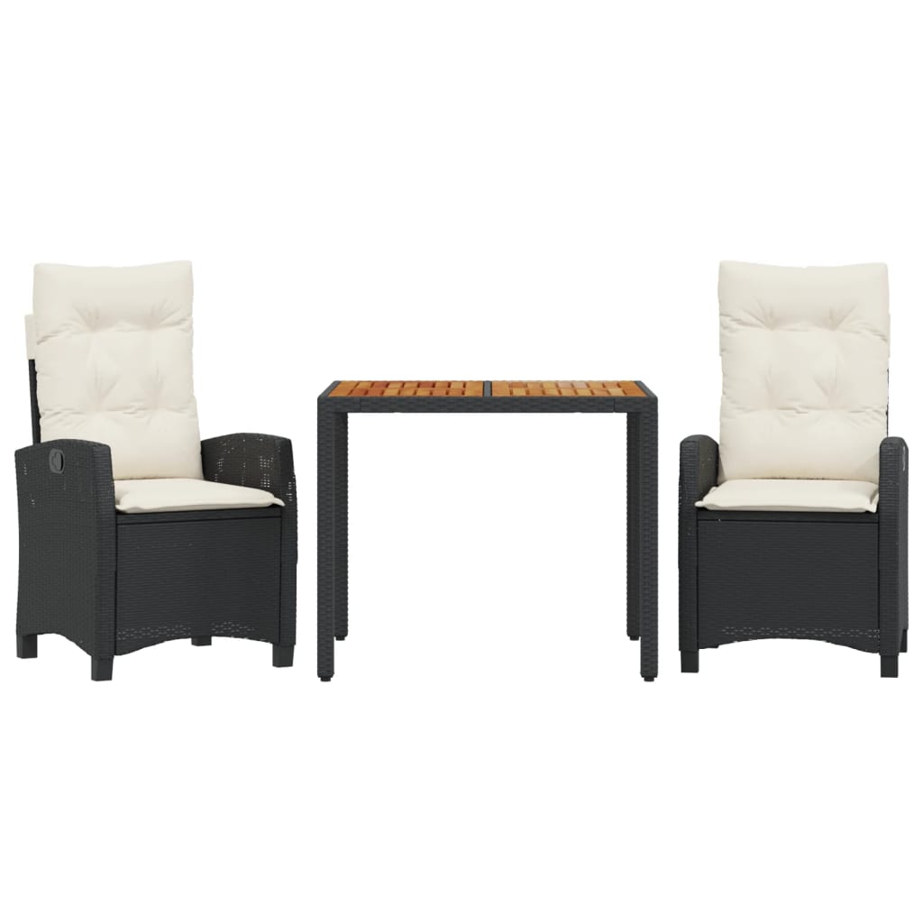 Set Mobilier De Grădină Cu Perne, 3 Piese, Negru, Poliratan