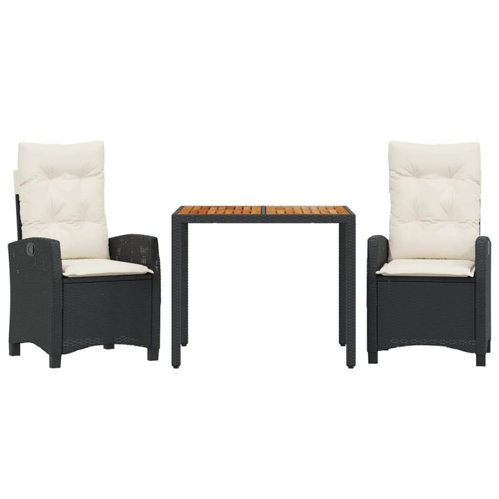 Set Mobilier De Grădină Cu Perne, 3 Piese, Negru, Poliratan