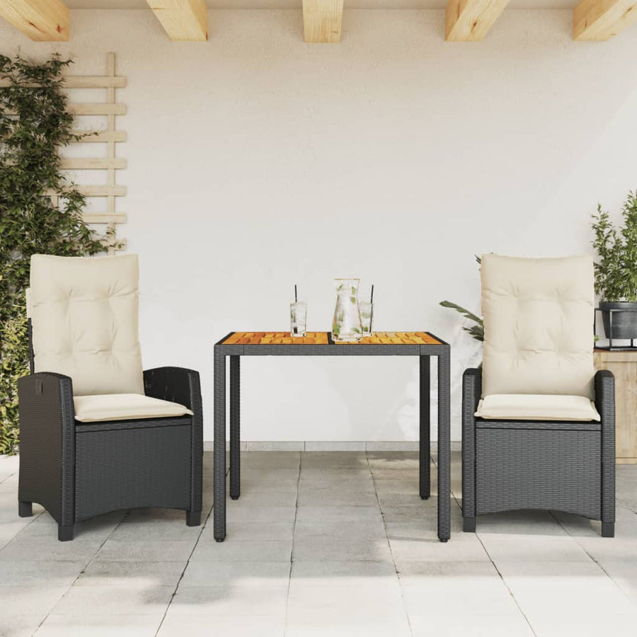 Set Mobilier De Grădină Cu Perne, 3 Piese, Negru, Poliratan