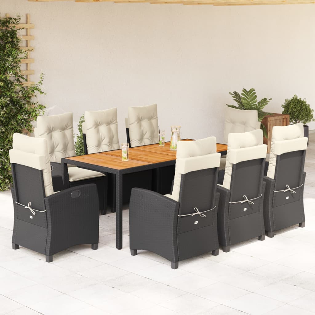 Set Mobilier De Grădină Cu Perne, 3 Piese, Negru, Poliratan