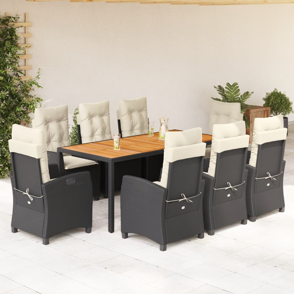 Set Mobilier De Grădină Cu Perne, 3 Piese, Negru, Poliratan