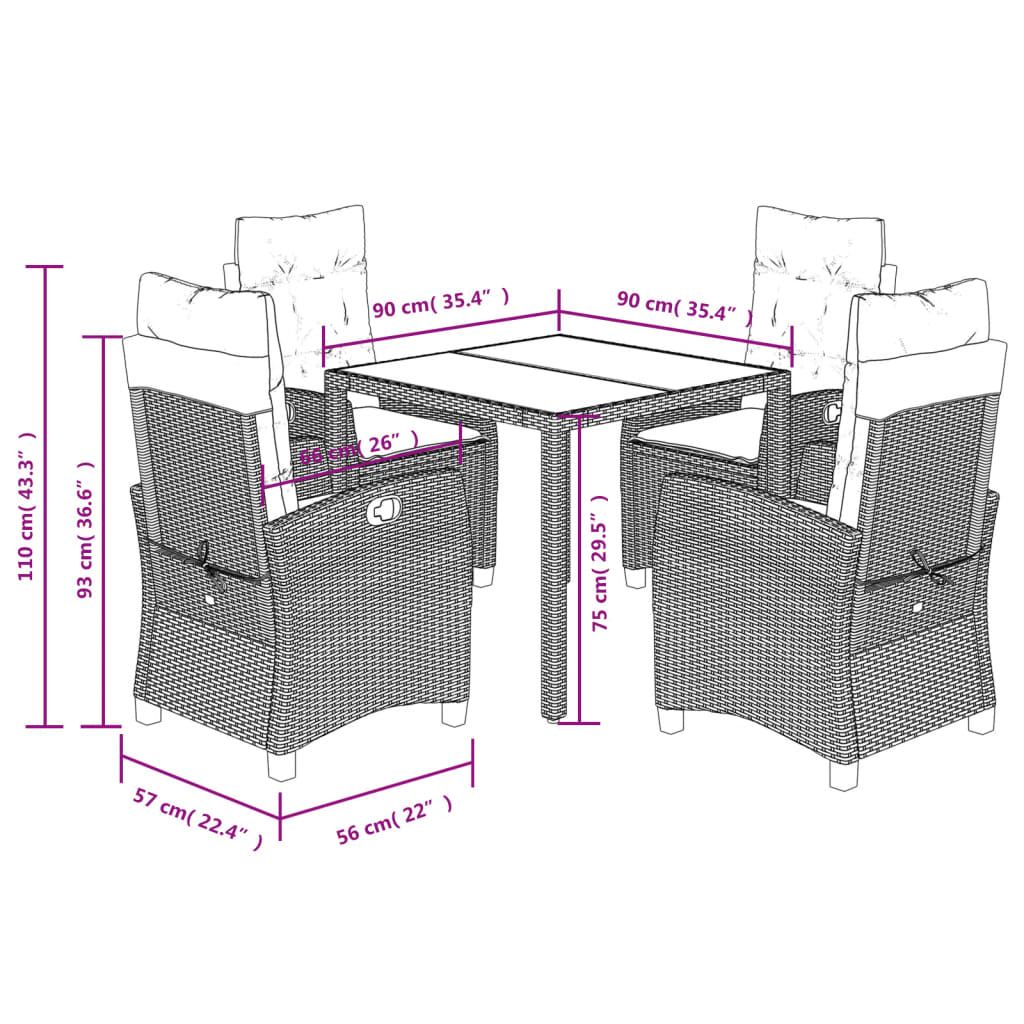 Set Mobilier De Grădină Cu Perne, 5 Piese, Gri, Poliratan