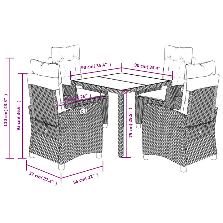 Set Mobilier De Grădină Cu Perne, 5 Piese, Gri, Poliratan