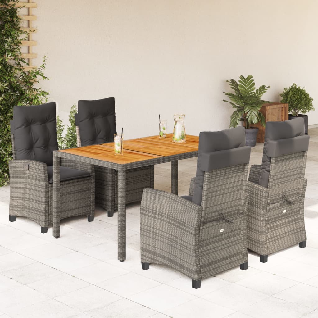 Set Mobilier De Grădină Cu Perne, 5 Piese, Gri, Poliratan