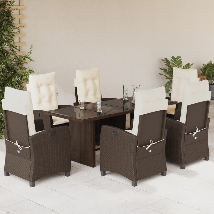 Set Mobilier De Grădină Cu Perne, 7 Piese, Maro, Poliratan