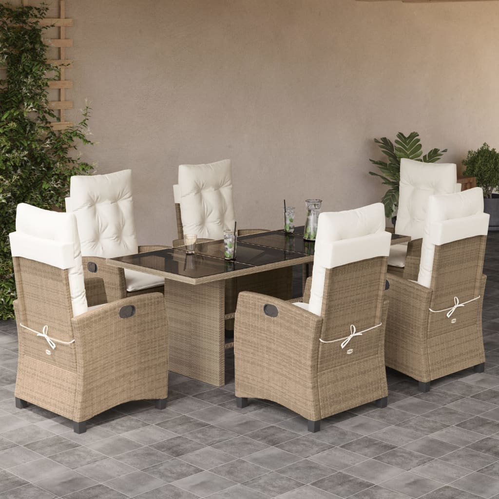 Set Mobilier De Grădină Cu Perne, 7 Piese, Maro, Poliratan