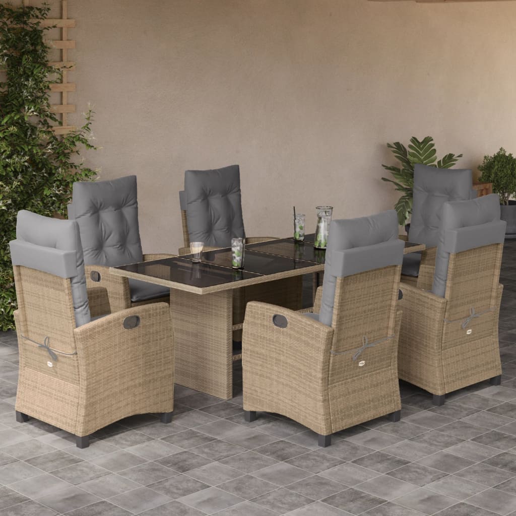 Set Mobilier De Grădină Cu Perne, 7 Piese, Maro, Poliratan