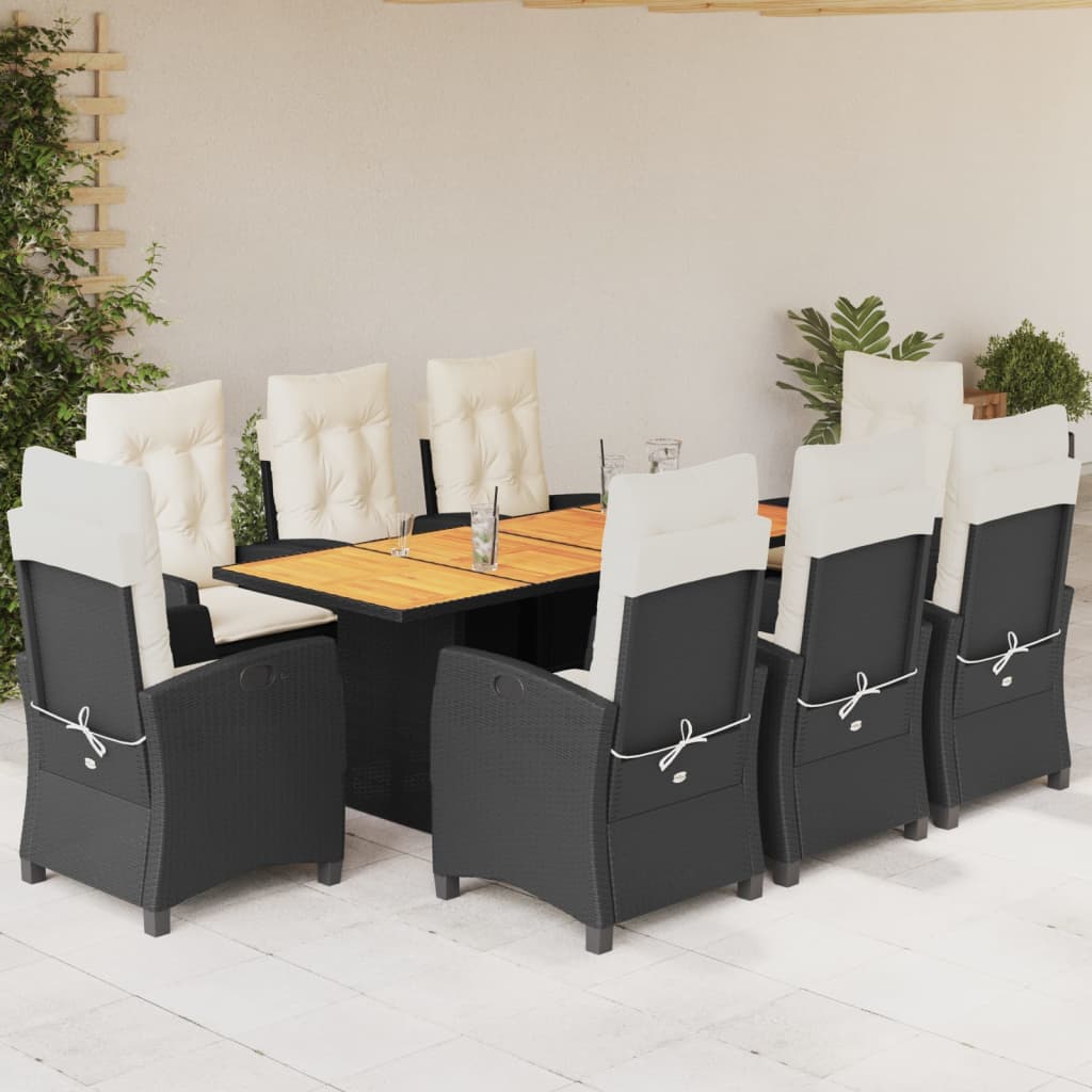 Set De Masă Pentru Grădină, 9 Piese, Cu Perne, Bej, Poliratan