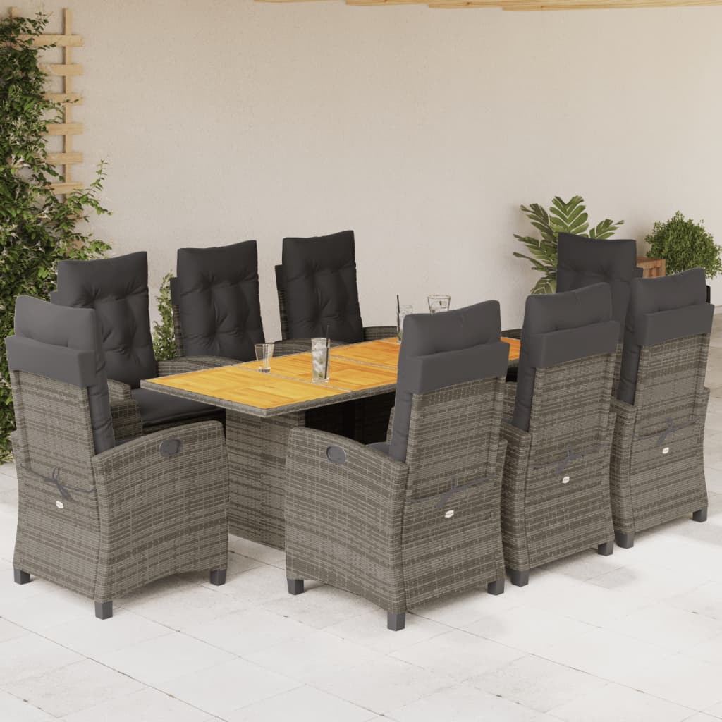 Set De Masă Pentru Grădină, 9 Piese, Cu Perne, Bej, Poliratan