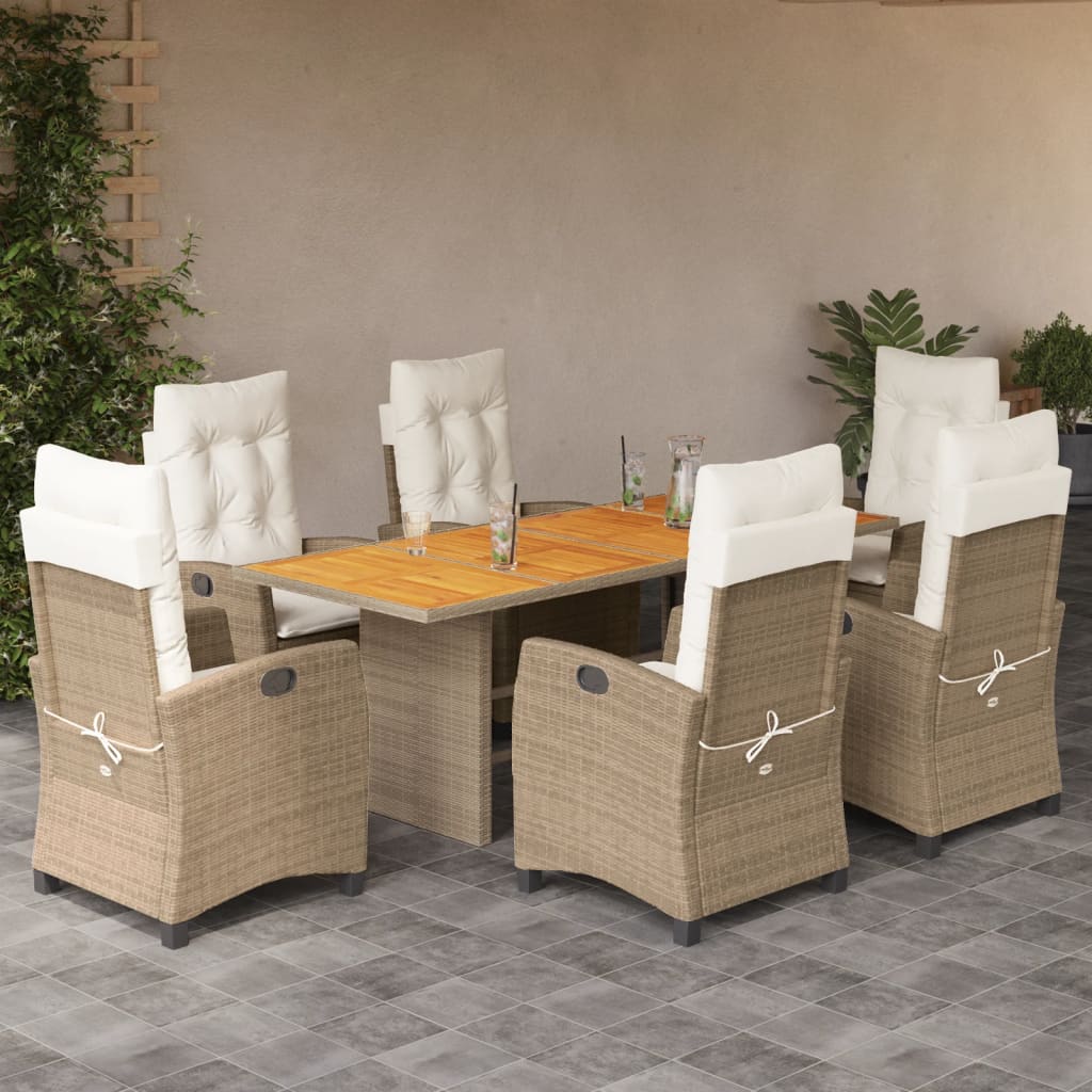 Set De Masă Pentru Grădină, 9 Piese, Cu Perne, Bej, Poliratan