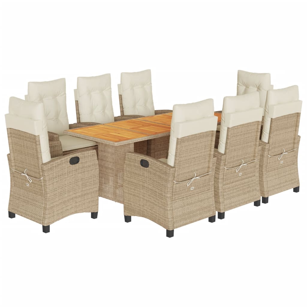 Set De Masă Pentru Grădină, 9 Piese, Cu Perne, Bej, Poliratan