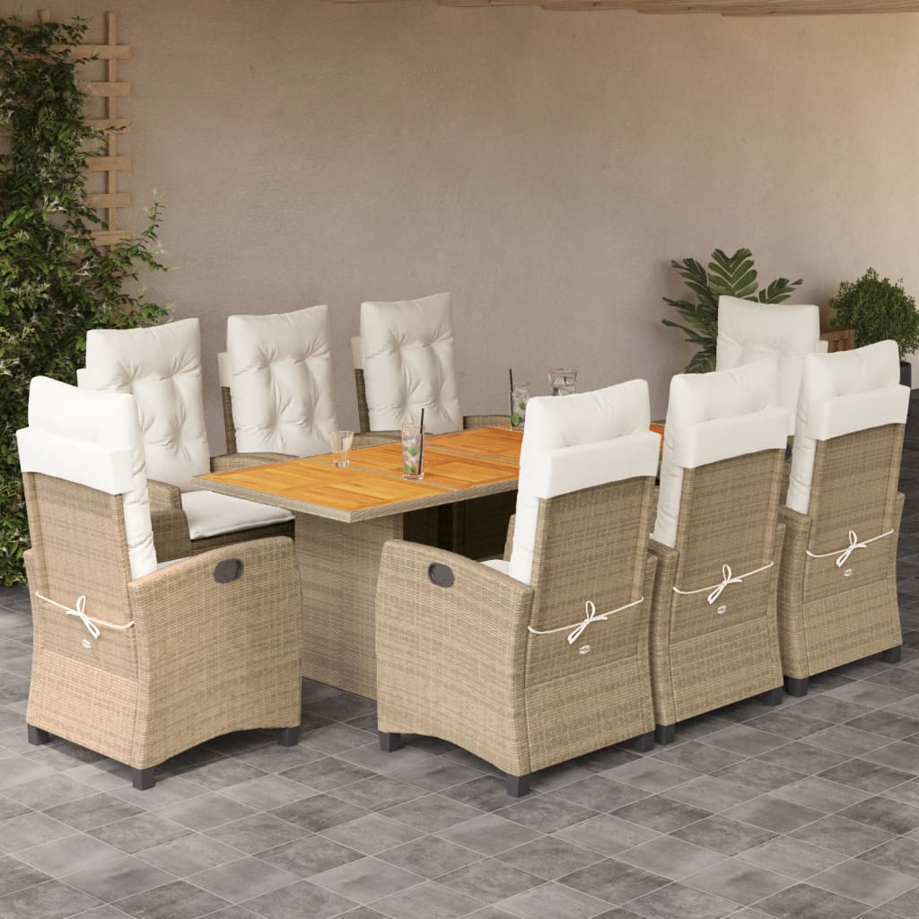 Set De Masă Pentru Grădină, 9 Piese, Cu Perne, Bej, Poliratan