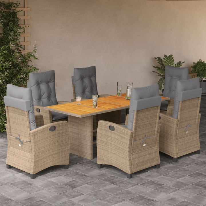 Set De Masă Pentru Grădină, 9 Piese, Cu Perne, Bej, Poliratan