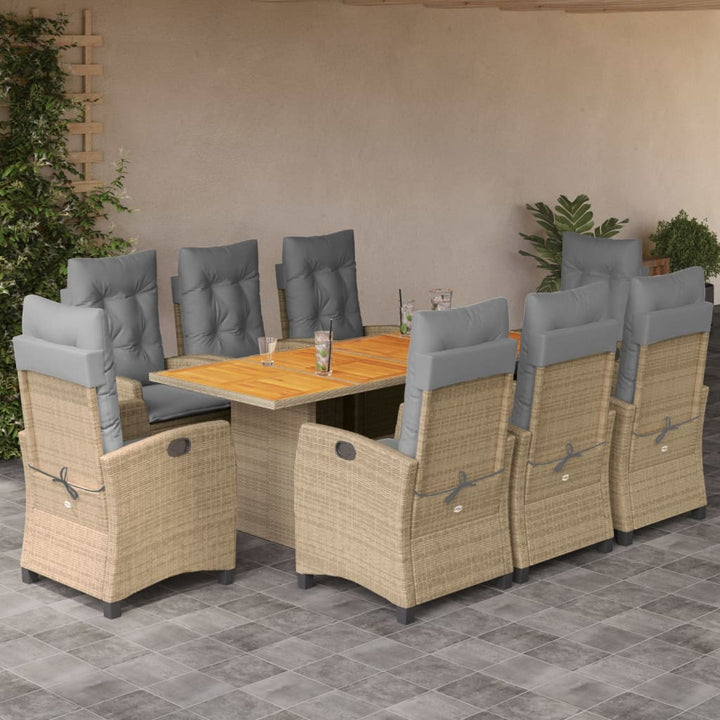 Set De Masă Pentru Grădină, 9 Piese, Cu Perne, Bej, Poliratan