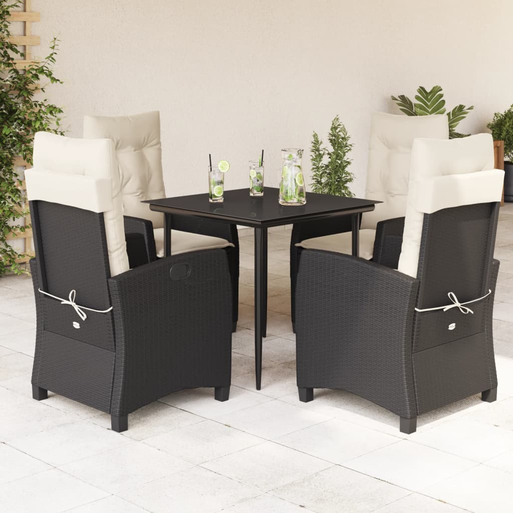 Set Mobilier De Grădină Cu Perne, 5 Piese, Negru, Poliratan